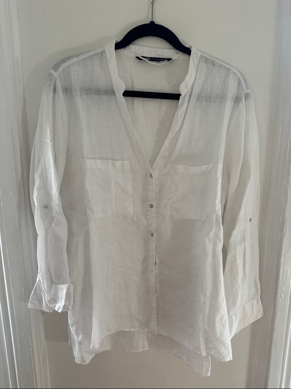 ZARA White Linen Collar Top